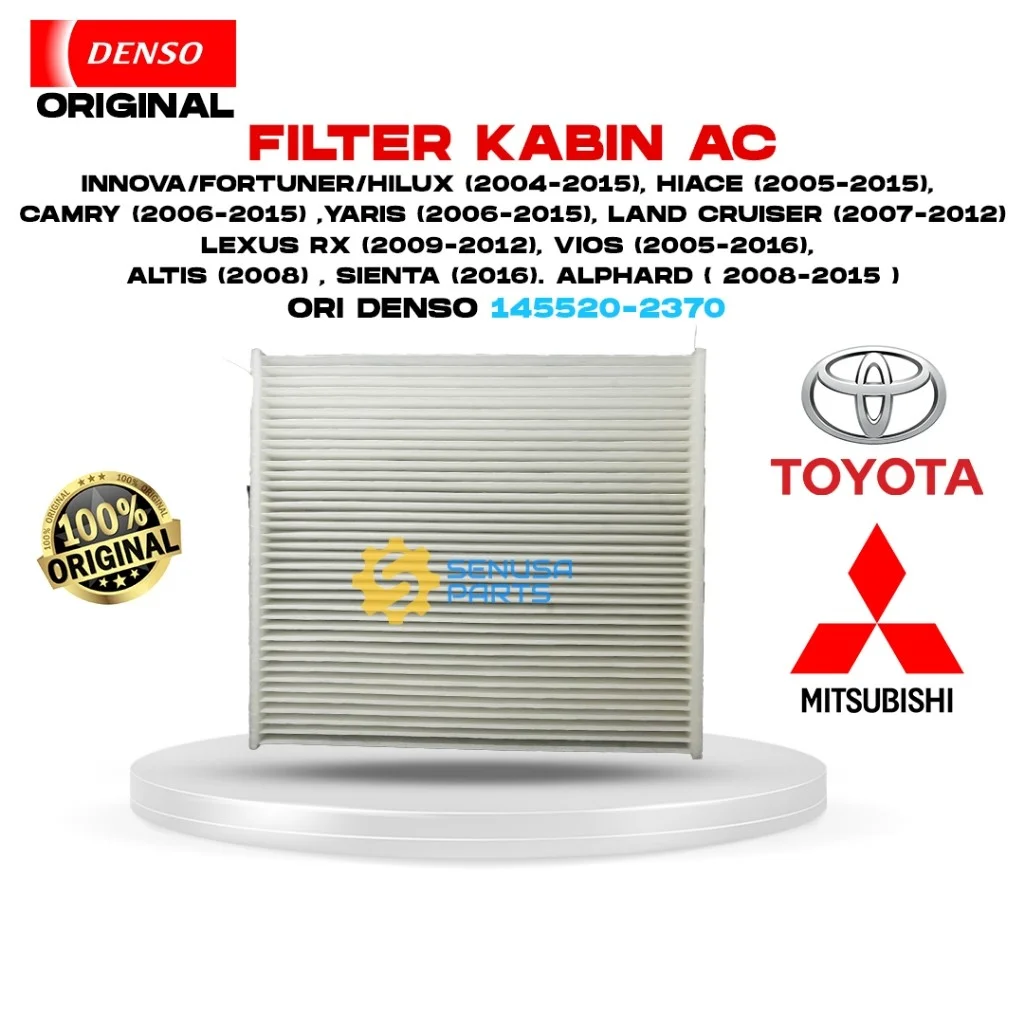 Filter Kabin AC Original Denso Innova/Fortuner/Hilux (2004-2015), Hiace (2005-2015), Camry (2006-2015) , Yaris (2006-2015), Land Cruiser (2007-2012) ,Lexus RX (2009-2012), Vios (2005-2016), Altis (2008) , Sienta (2016). Alphard ( 2008-2015 ) 145520-2370